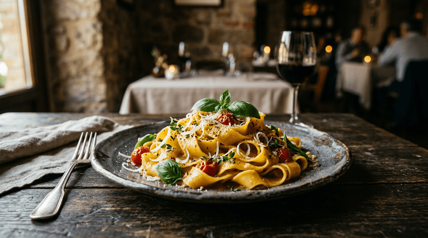 A freshly prepared plate of pasta