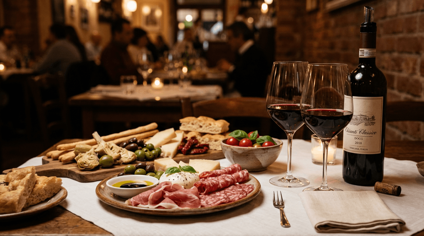 A table set with food and drinks